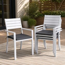 4PC Outdoor Dining Chairs Stackable Lounge Patio Furniture White Set