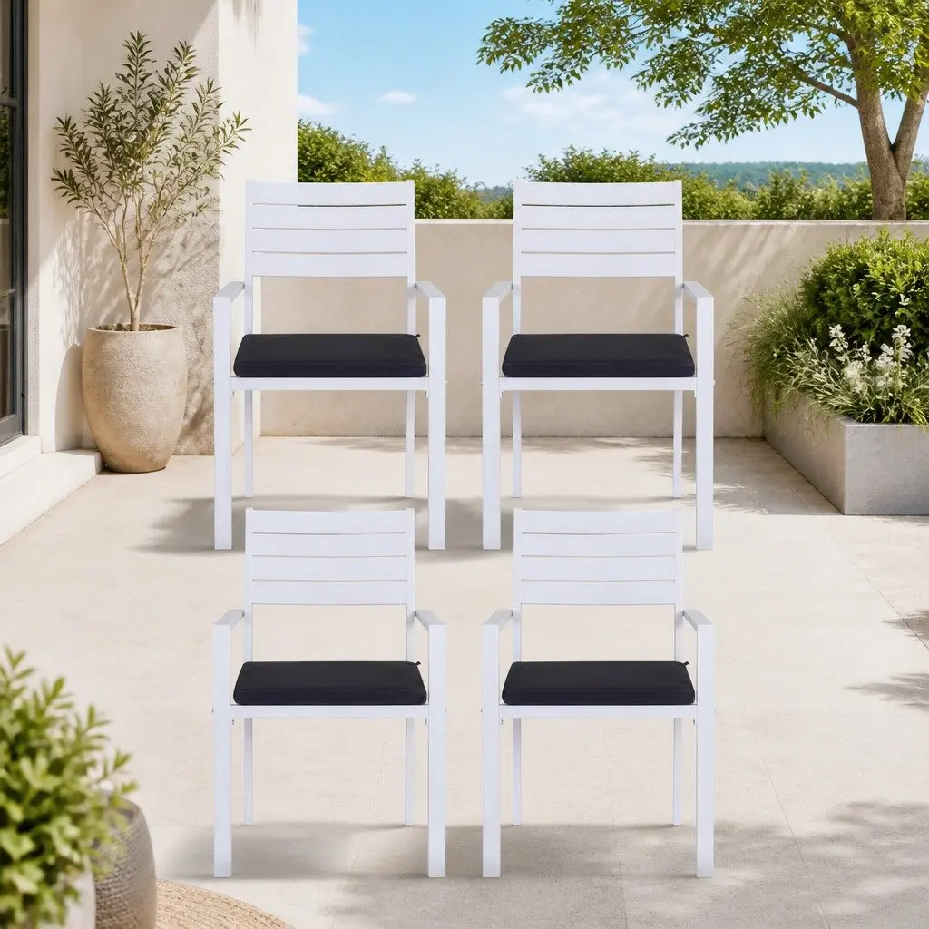 Outdoor Chairs Aluminum 82.5x49x48cm White 4 Piece Stackable Dining Set