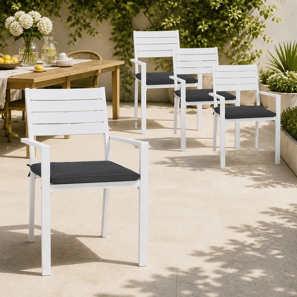 Outdoor Chairs Aluminum 82.5x49x48cm White 4 Piece Stackable Dining Set