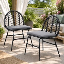 Set of 2 Black Wicker Lounge Chairs for Outdoor Dining
