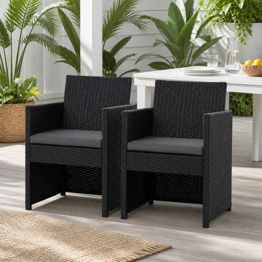 Wicker Outdoor Dining Chairs 2PC Set with Cushions