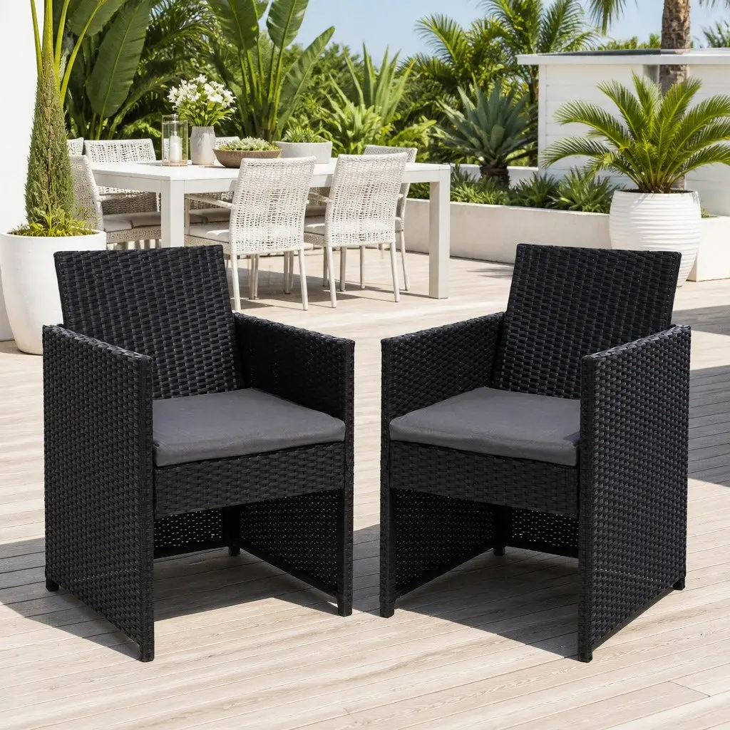 Wicker Outdoor Dining Chairs 2PC Set with Cushions