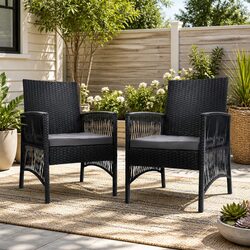 Durable 2PC Outdoor Dining Chairs in Black Wicker