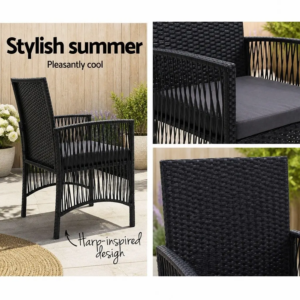 2PC Outdoor Dining Chairs in Black Wicker