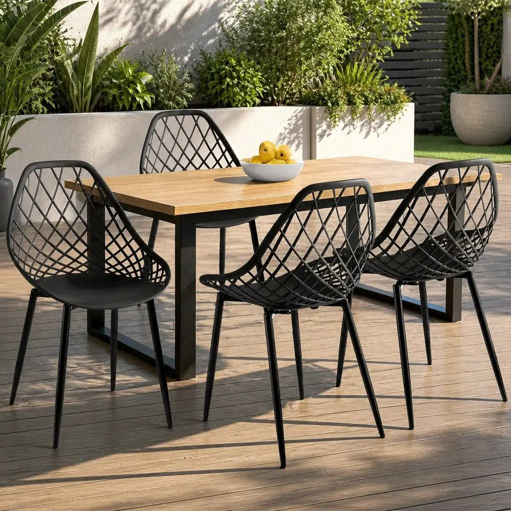 Outdoor Dining Chairs Set of 4 PP Lounge Patio Garden Furniture Black