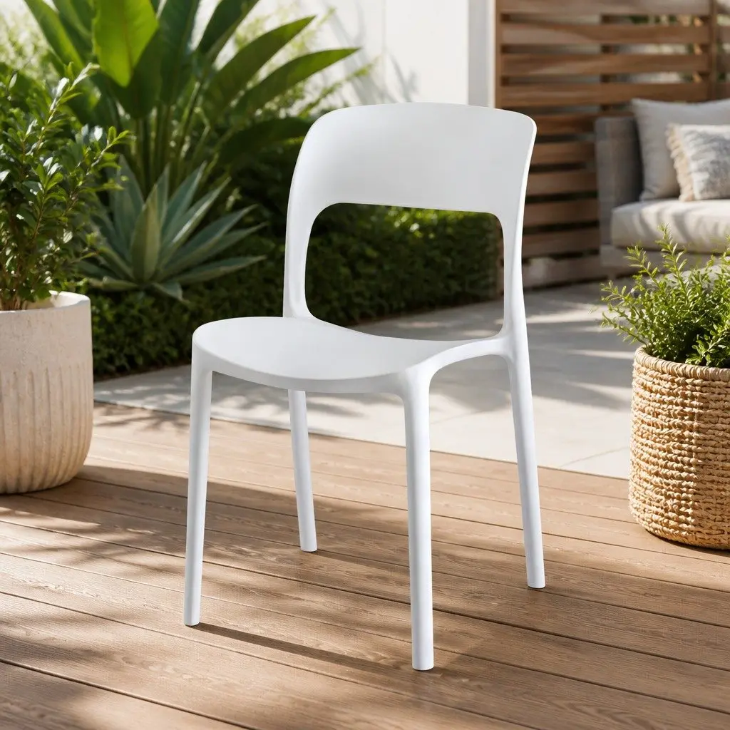 Stackable Outdoor Dining Chairs Polypropylene White 4 Piece