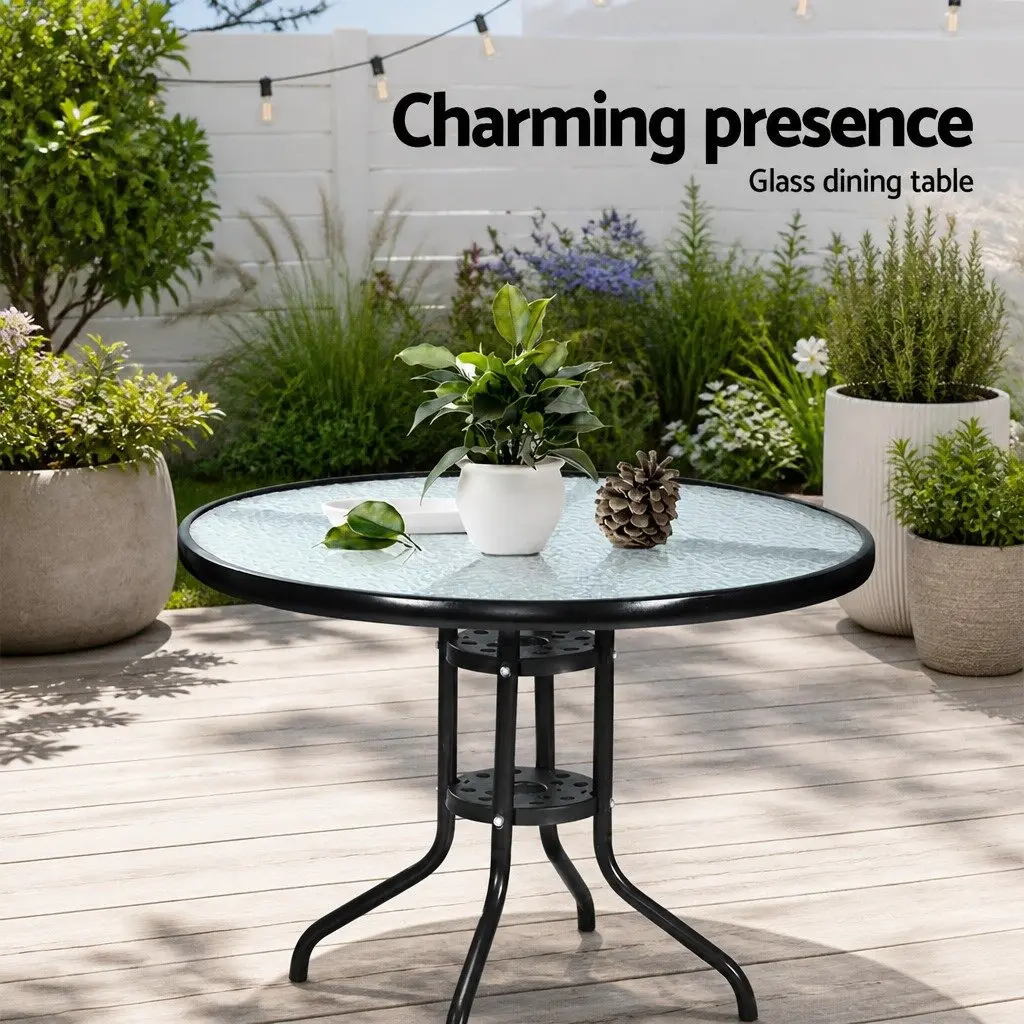 3PC Bistro Set with Glass Table and Wicker Chairs