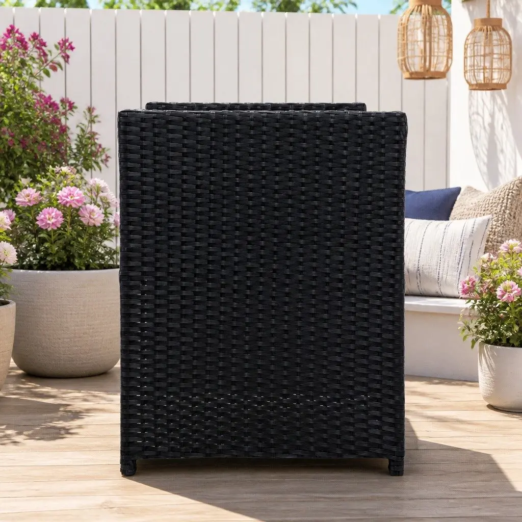 3PC Black Rattan Bistro Set with Glass Table