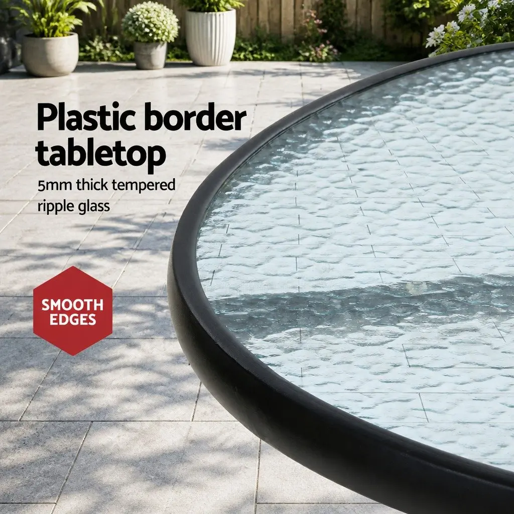 Black Rattan 3PC Outdoor Bistro Set with Glass Table