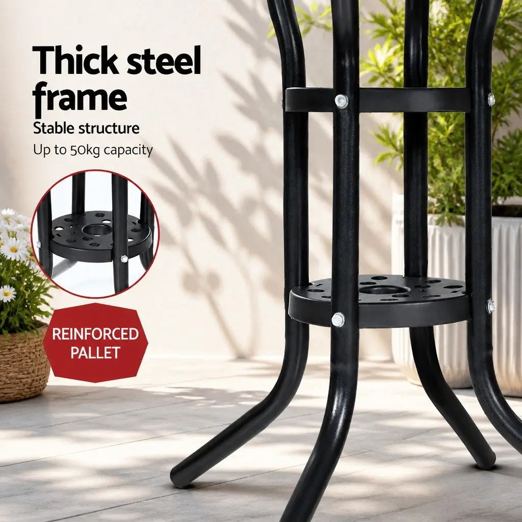 Black Rattan 3PC Outdoor Bistro Set with Glass Table