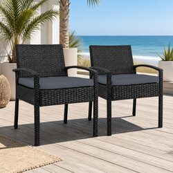 2-Piece Black Rattan Lounge Chairs for Outdoor Comfort