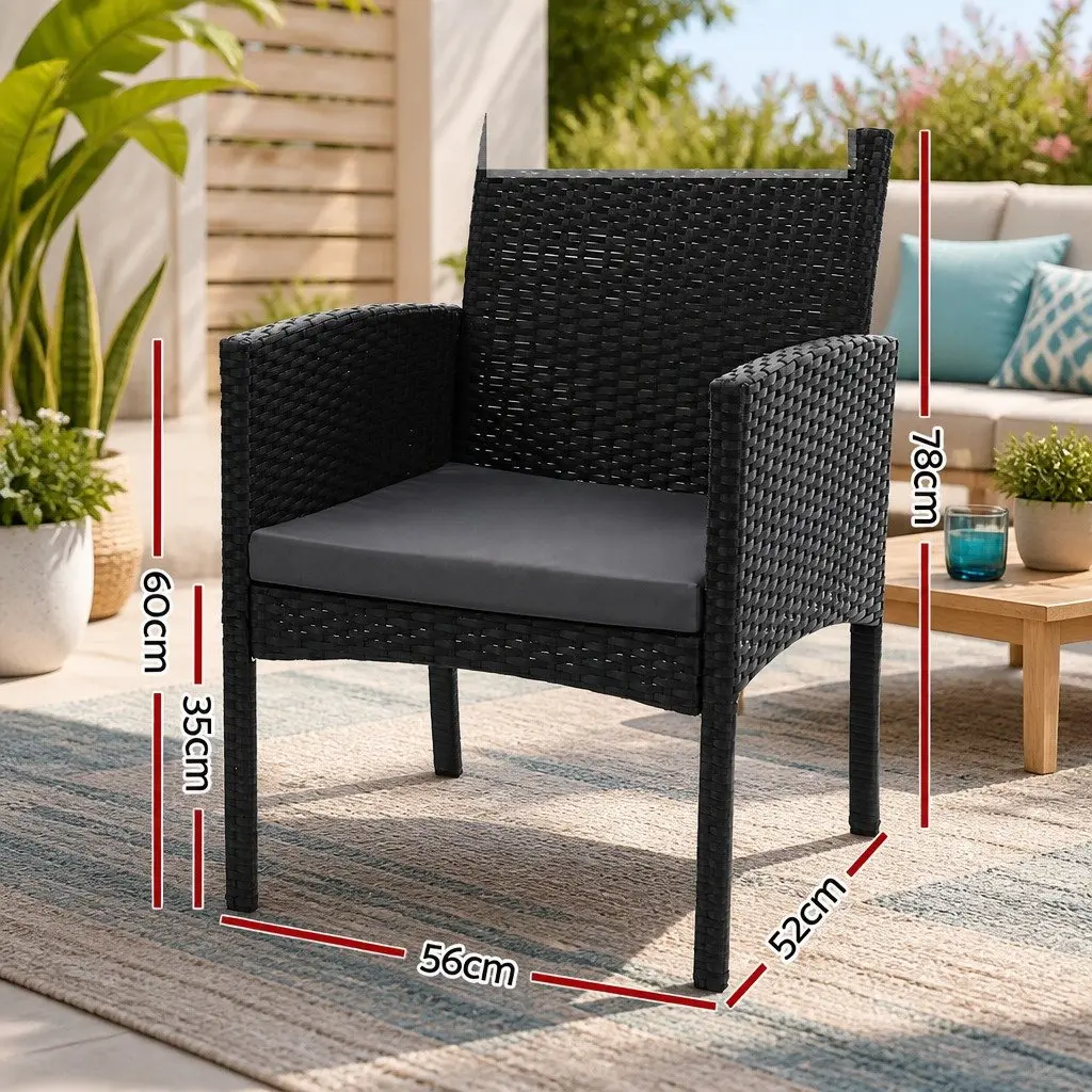 Outdoor Dining Chairs 2PC Rattan Set Black