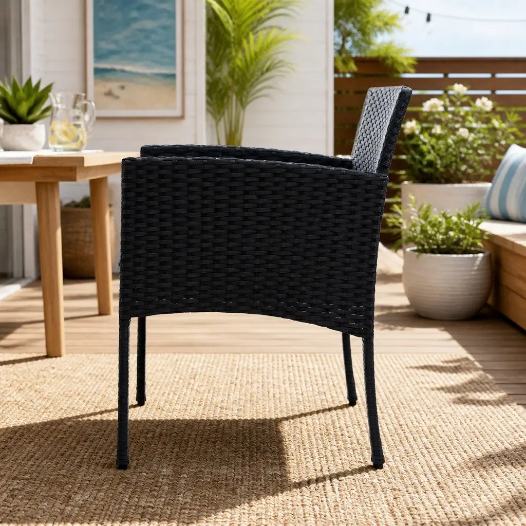 Outdoor Dining Chairs 2PC Rattan Set Black
