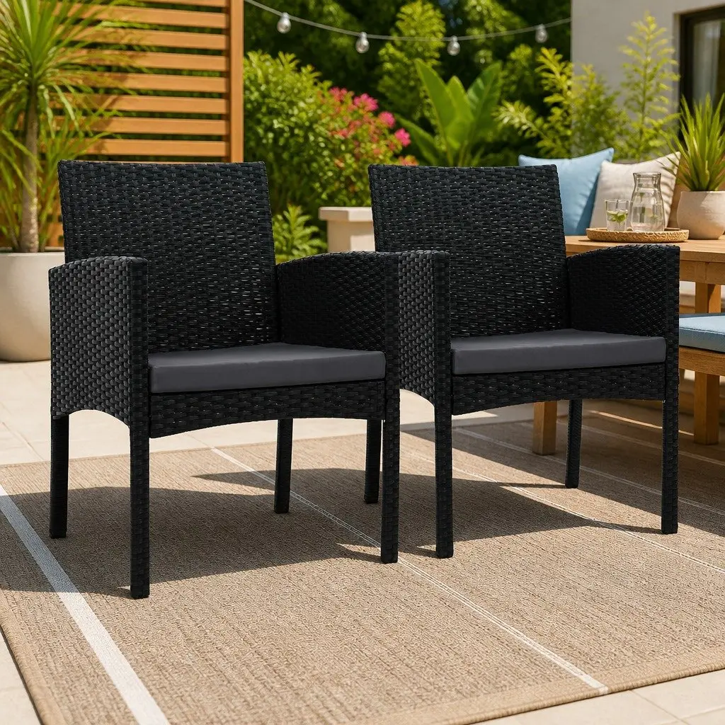 Outdoor Dining Chairs 2PC Rattan Set Black