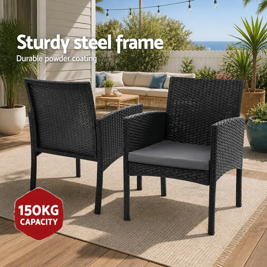 Outdoor Dining Chairs 2PC Rattan Set Black