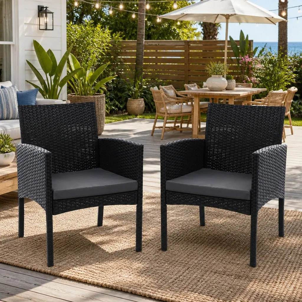 Outdoor Dining Chairs 2PC Rattan Set Black