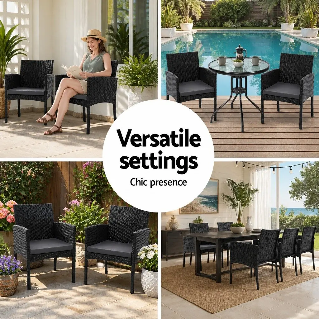 Outdoor Dining Chairs 2PC Rattan Set Black