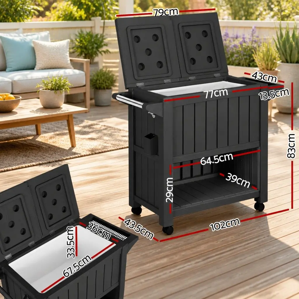 Outdoor Serving Cart Resin Plastic 102cm x 43.5cm x 83cm Black