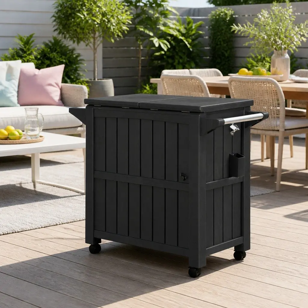 Outdoor Serving Cart Resin Plastic 102cm x 43.5cm x 83cm Black