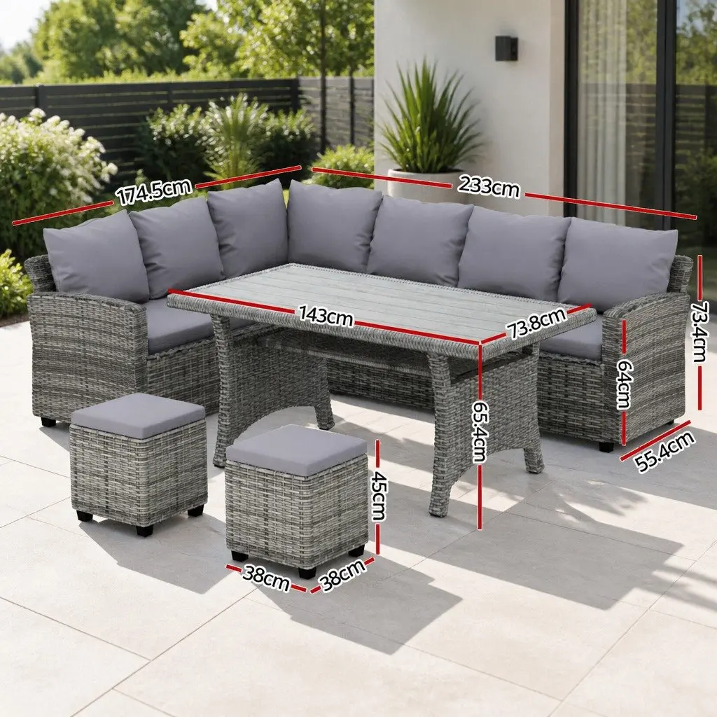 Outdoor Wicker Dining Set for 8 with Sofas & Ottomans
