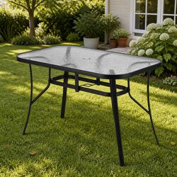 120cm Outdoor Dining Table with Steel Frame and Glass Top