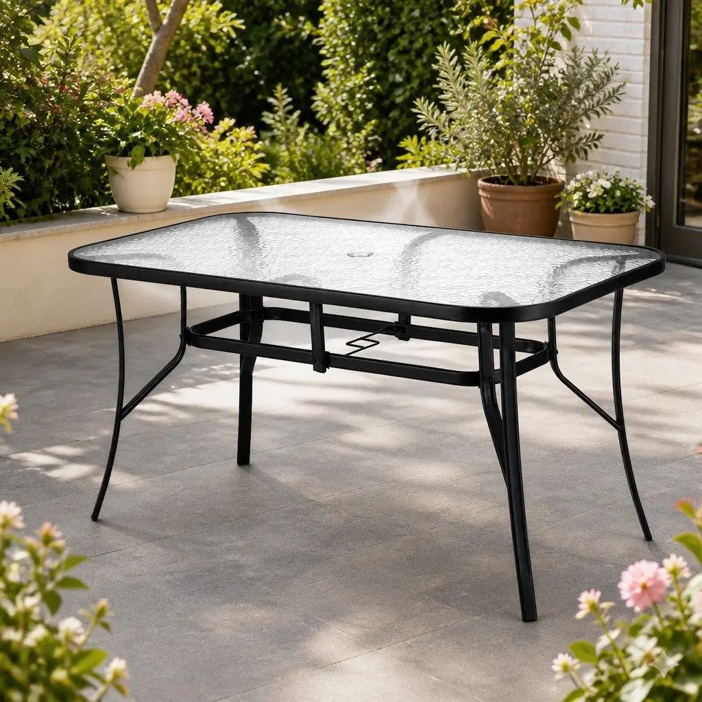 Black Steel Frame Outdoor Dining Table 140cm
