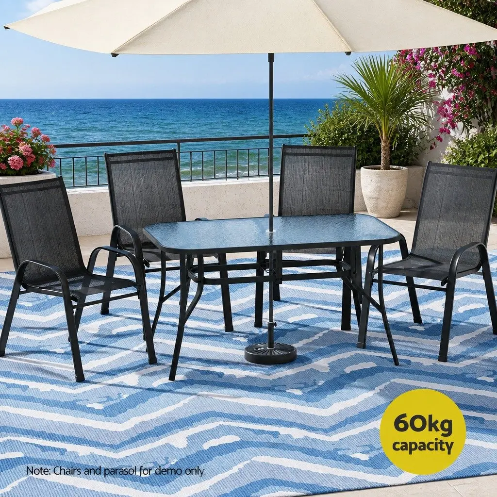 Outdoor Dining Table Steel Frame 140cm Black Tempered Glass