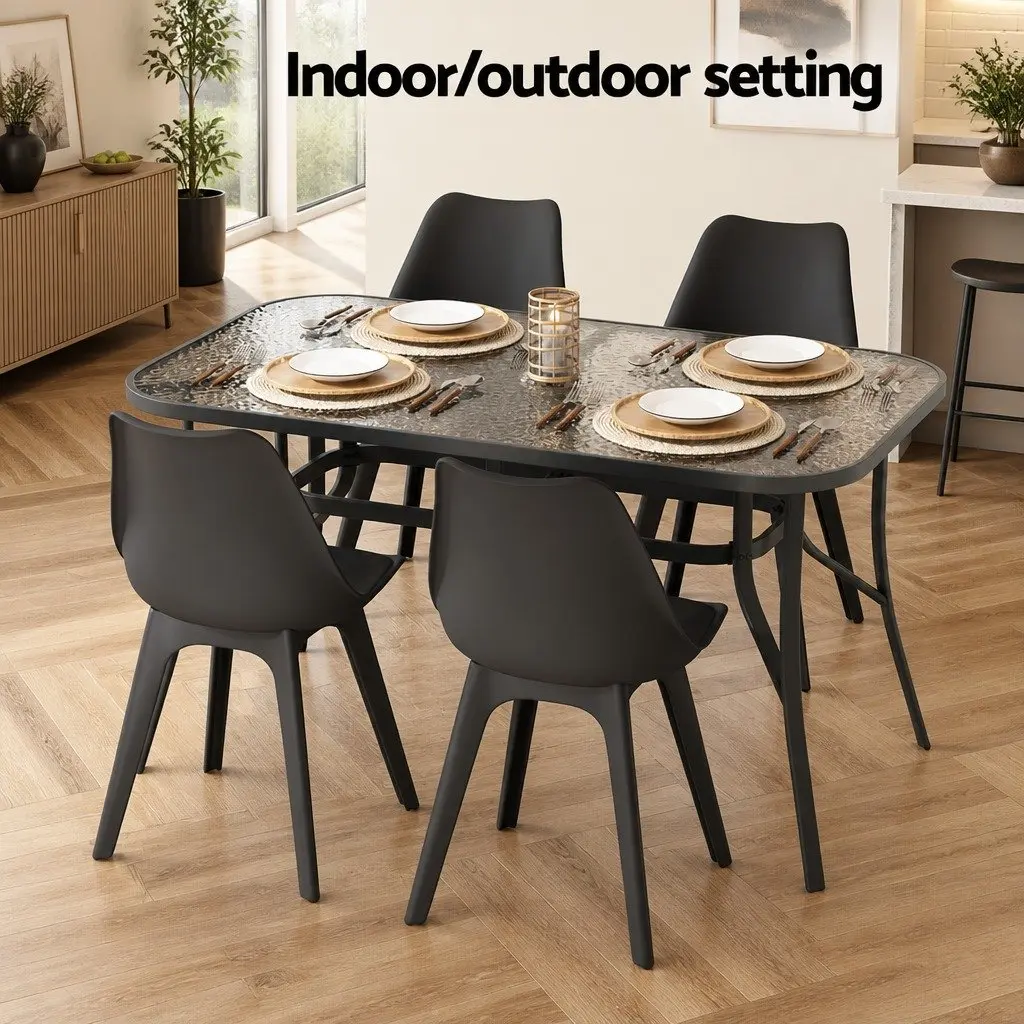 Outdoor Dining Table Steel Frame 140cm Black Tempered Glass