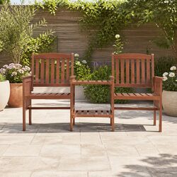 Rustic 2-Seater Garden Bench with Integrated Table