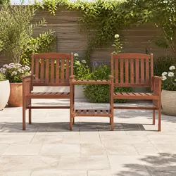 Rustic 2-Seater Garden Bench with Integrated Table