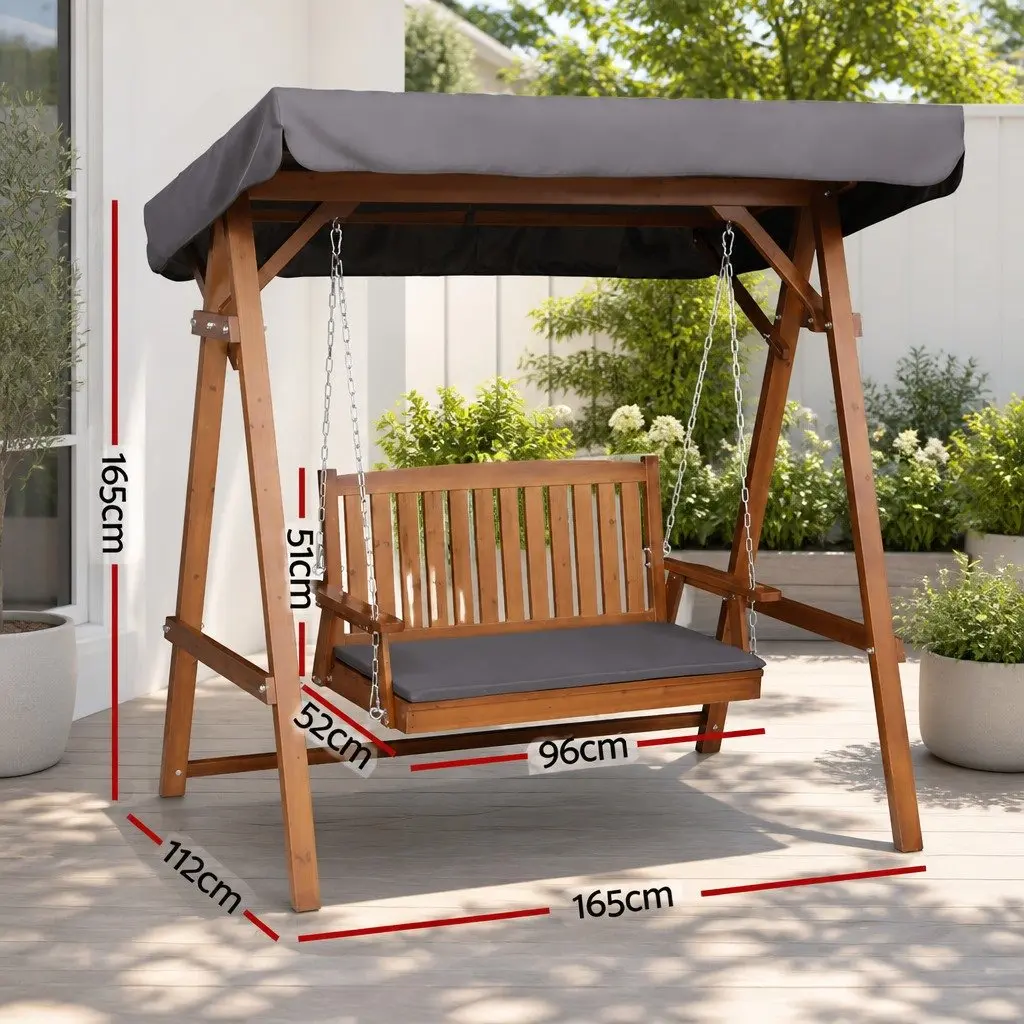 Swing Chair Garden Bench Canopy 2 Seater Outdoor Furniture Wooden Lounger