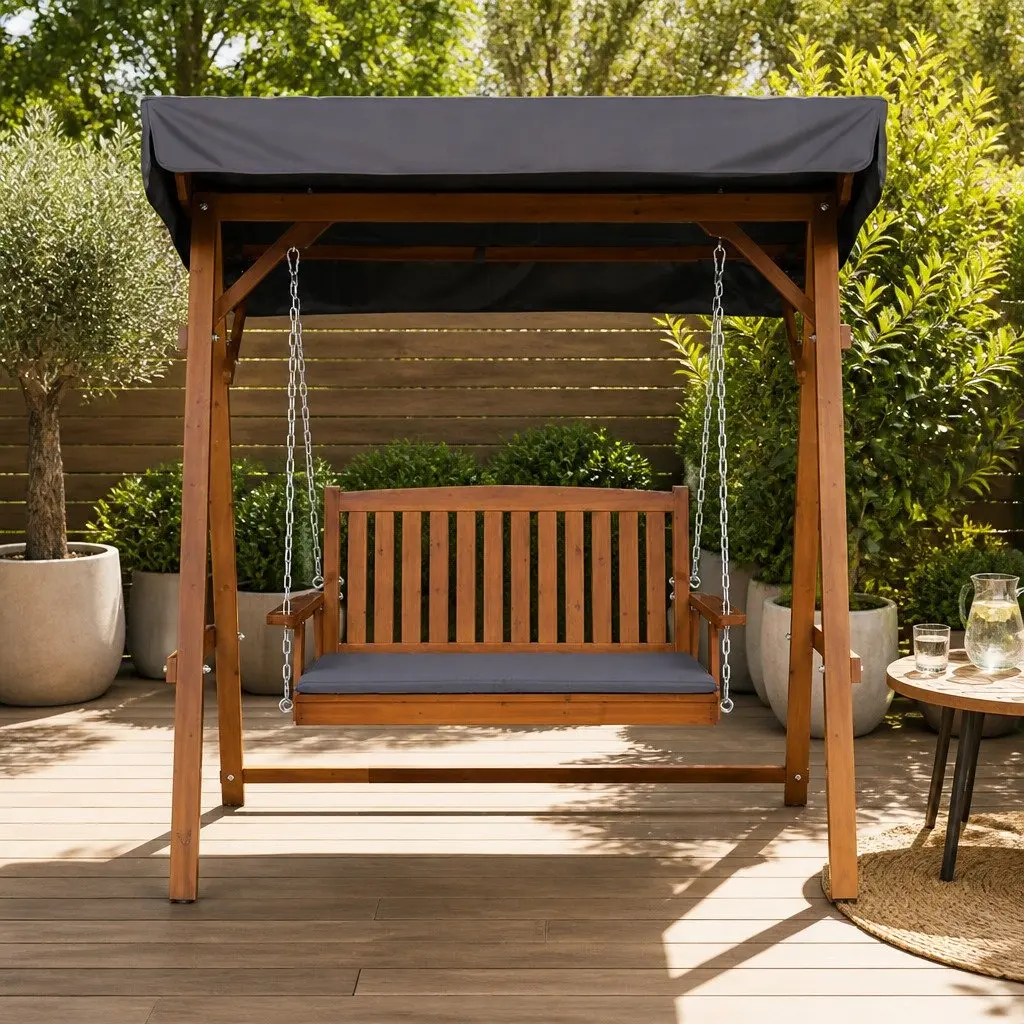 Swing Chair Garden Bench Canopy 2 Seater Outdoor Furniture Wooden Lounger