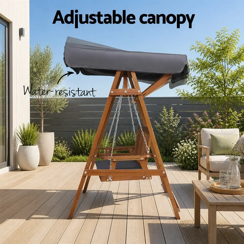 Swing Chair Garden Bench Canopy 2 Seater Outdoor Furniture Wooden Lounger