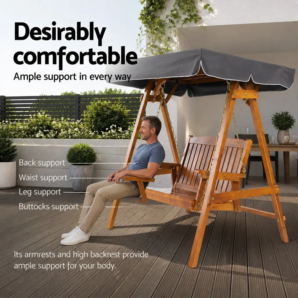 Swing Chair Garden Bench Canopy 2 Seater Outdoor Furniture Wooden Lounger