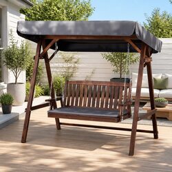 3 Seater Swing Chair with Canopy Outdoor Garden Bench Lounge Furniture Charcoal