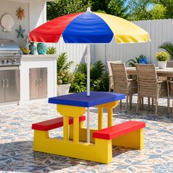 Durable Kids Table and Chairs Set with Umbrella