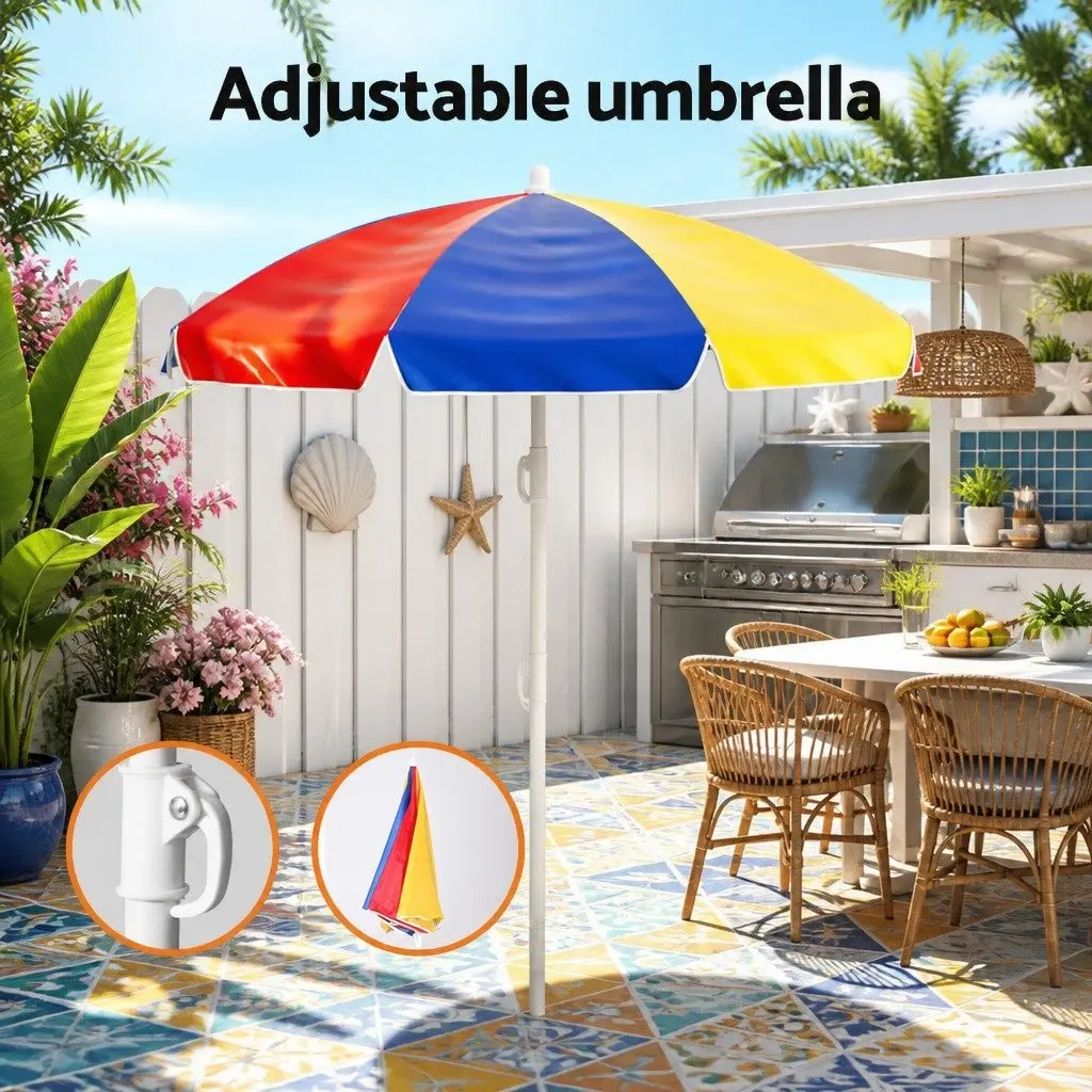 Kids Table and Chairs Set Plastic Adjustable Umbrella Indoor Outdoor Blue Red Yellow