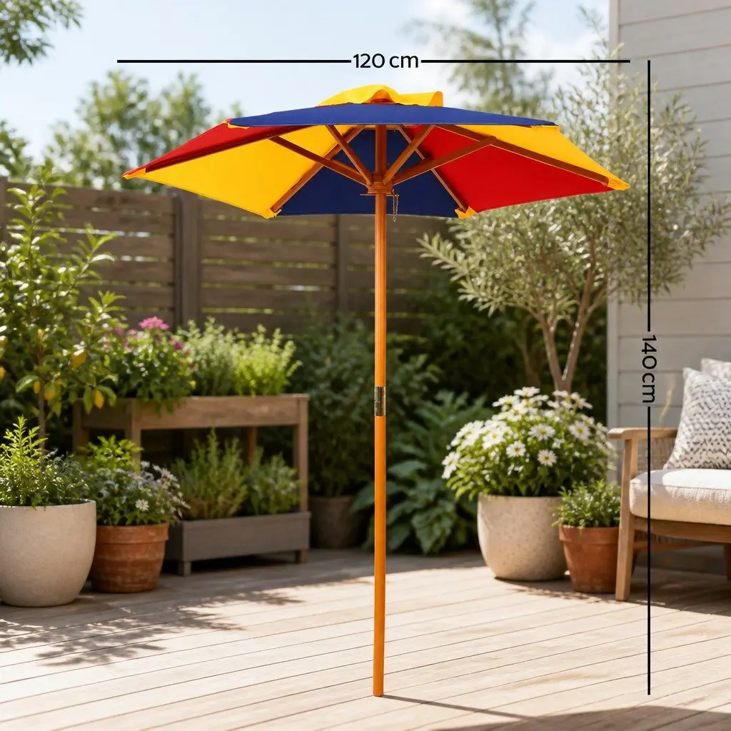 Kids Picnic Table Set Fir Wood Natural 75x40cm with Umbrella and Benches