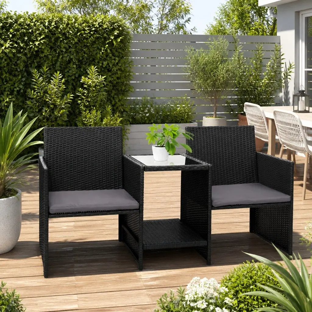 Outdoor Wicker Loveseat Bistro Set for Two