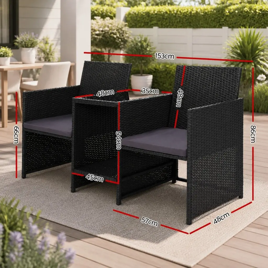 Outdoor Wicker Loveseat Bistro Set for Two