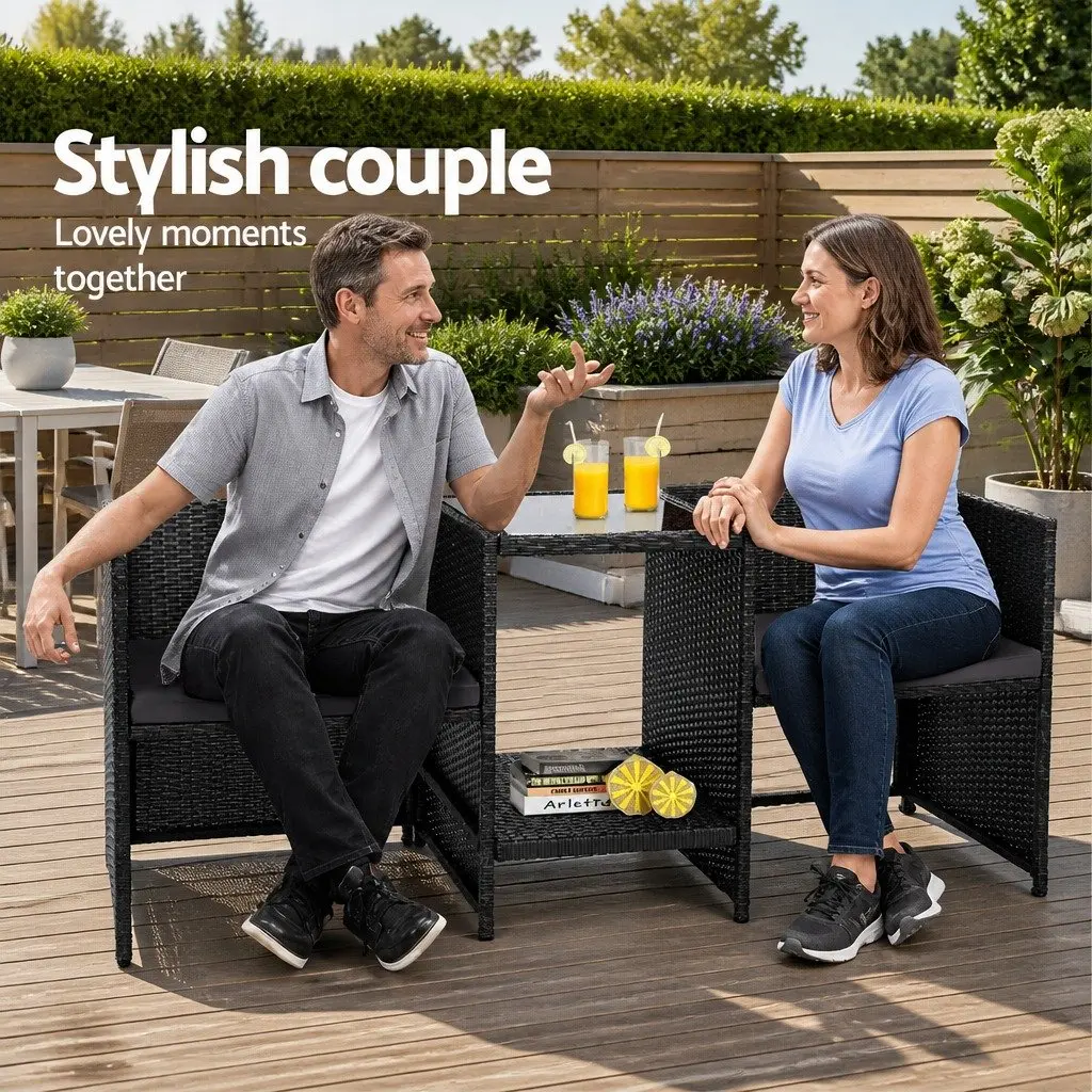 Outdoor Wicker Loveseat Bistro Set for Two