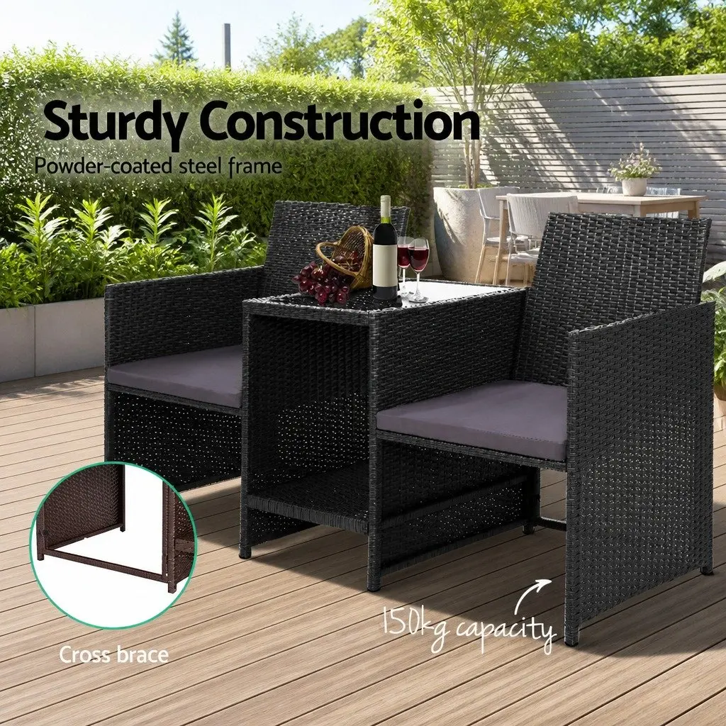 Outdoor Wicker Loveseat Bistro Set for Two