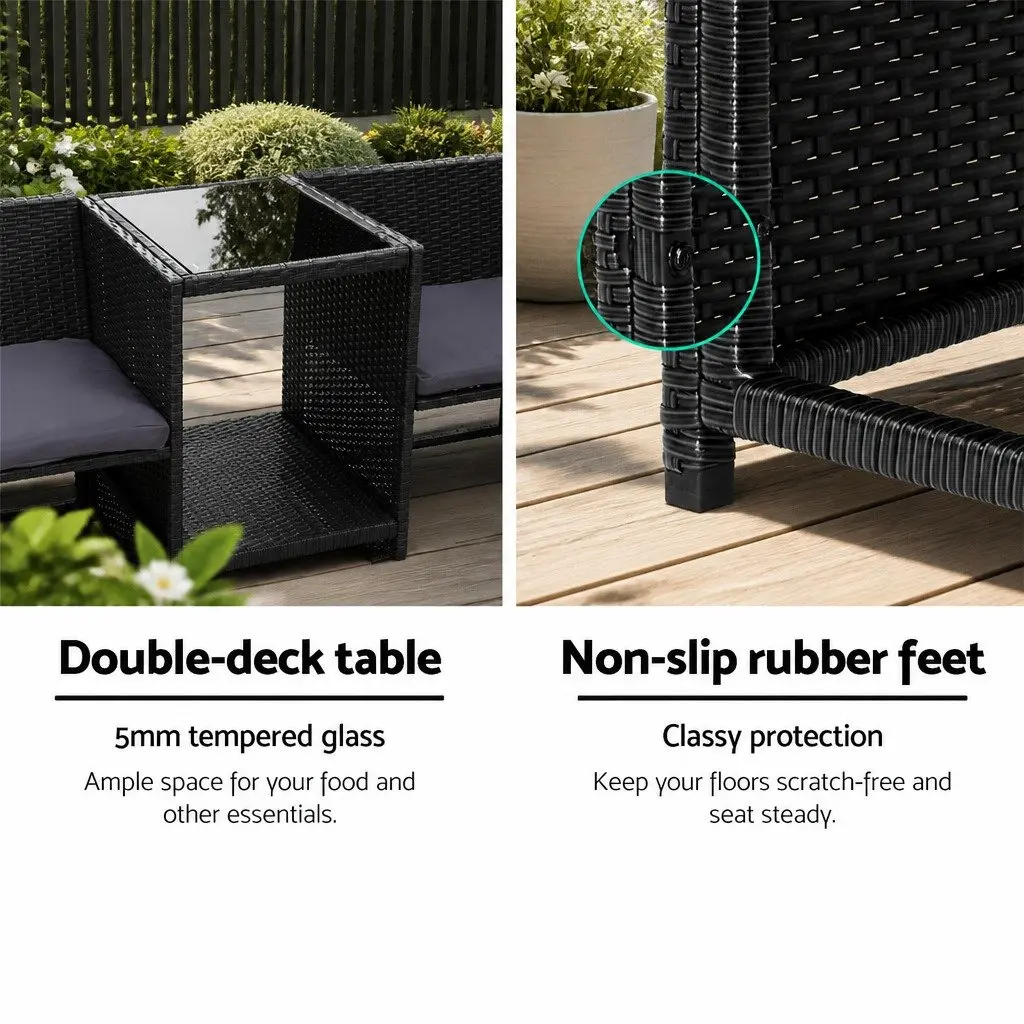 Outdoor Wicker Loveseat Bistro Set for Two