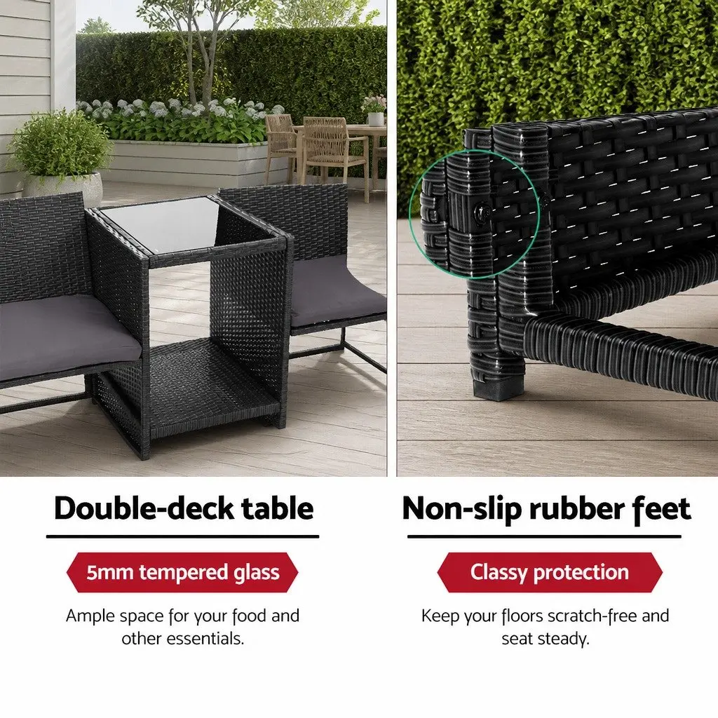 Outdoor Wicker Loveseat Bistro Set for Two