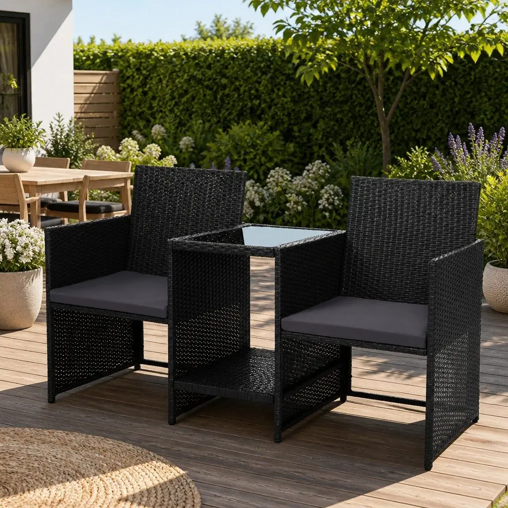 Outdoor Wicker Loveseat Bistro Set for Two