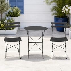 Black Foldable 3PC Outdoor Bistro Set with Steel Table and Chairs