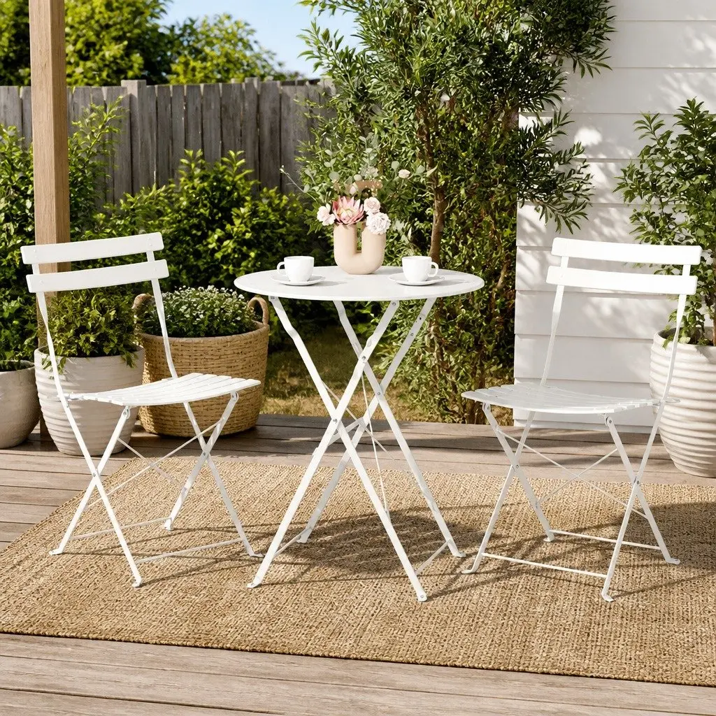 3 Piece Steel Bistro Set with Foldable Chairs