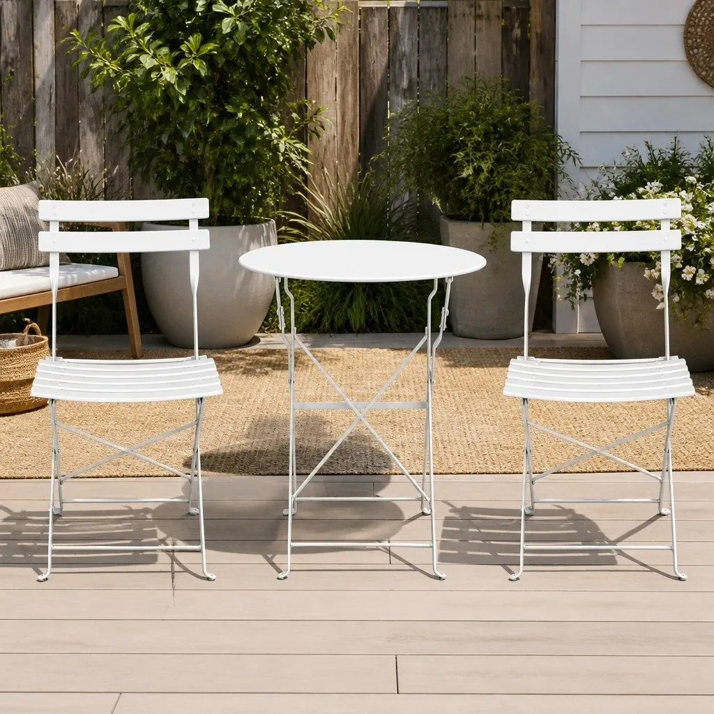 3 Piece Steel Bistro Set with Foldable Chairs