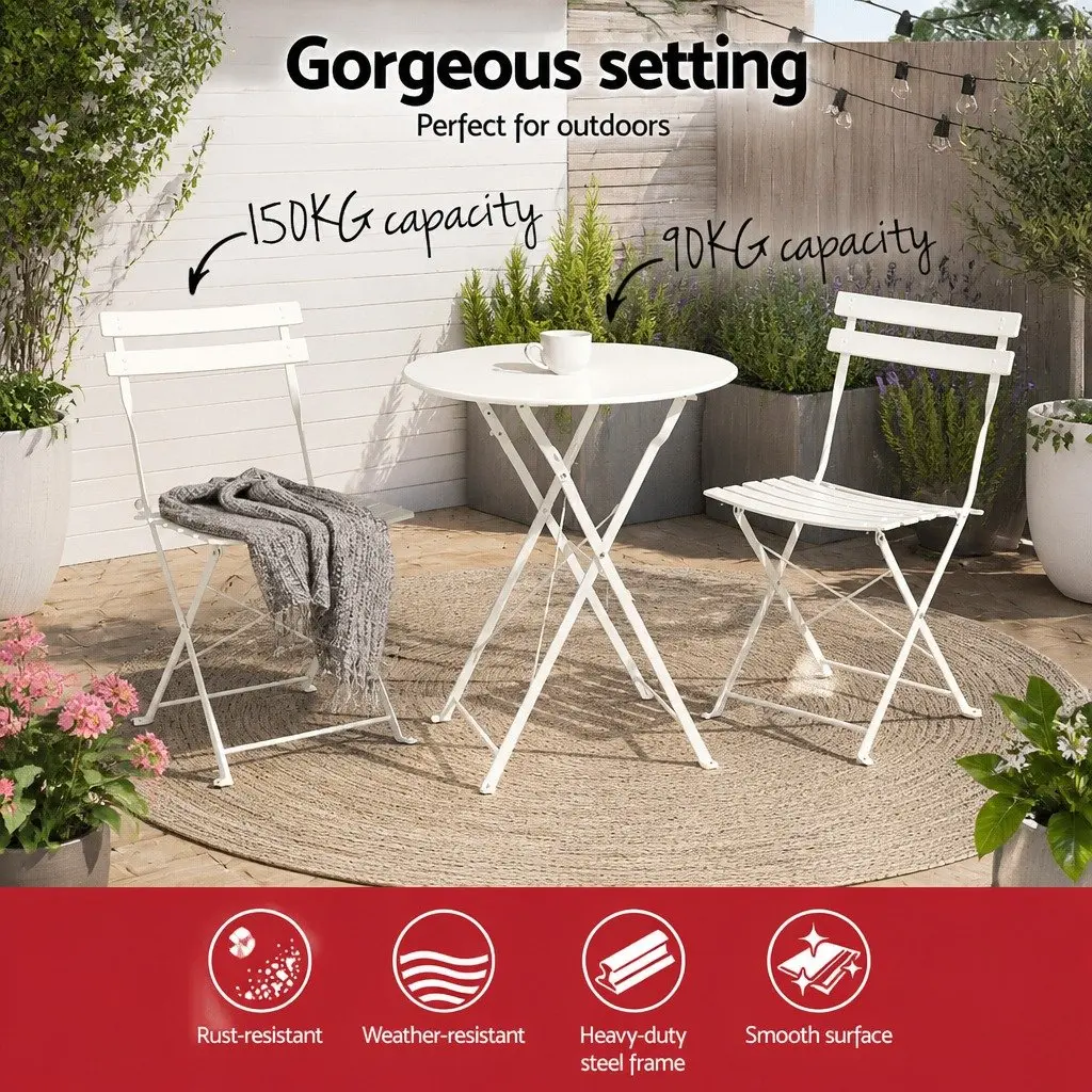 3 Piece Steel Bistro Set with Foldable Chairs
