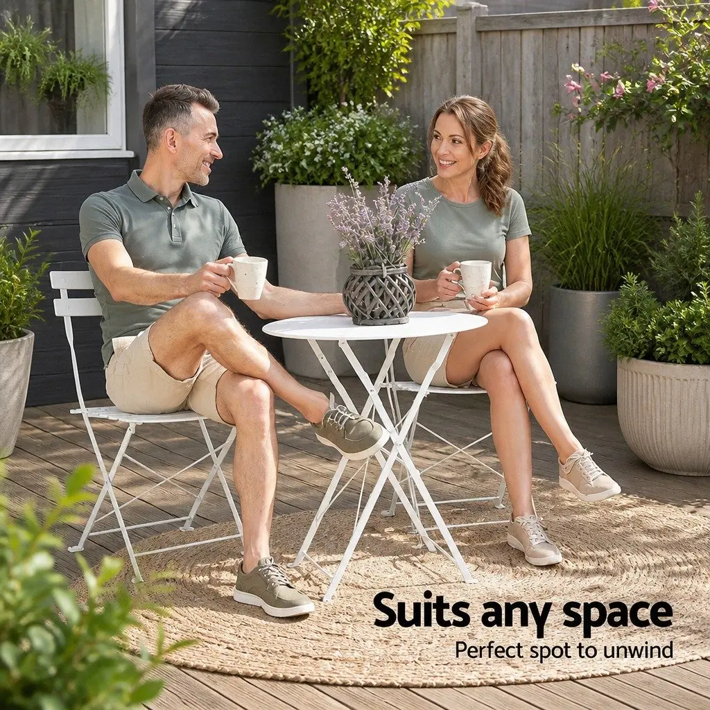 3 Piece Steel Bistro Set with Foldable Chairs